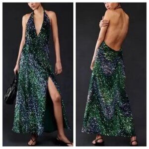 Free People Green and Blue Backless Dress